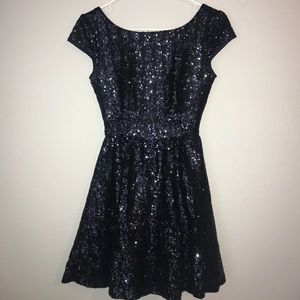 Navy Sequin Deep V-back dress
